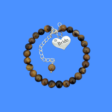 Load image into Gallery viewer, handmade bride natural gemstone charm bracelet (tiger&#39;s eye) shades of brown or custom color