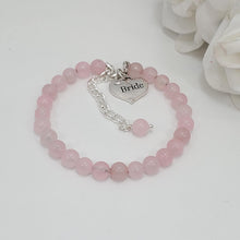 Load image into Gallery viewer, Handmade bride natural gemstone charm bracelet, rose quartz (light pink) or custom color - Bride Bracelet - Bride Jewelry - Bride Gift
