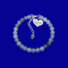 Load image into Gallery viewer, handmade bride natural gemstone charm bracelet (ghost crystals) shades of grey or custom color