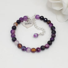 Load image into Gallery viewer, Handmade bride natural gemstone charm bracelet, purple agate (shades of purple) or custom color - Bride Bracelet - Bride Jewelry - Bride Gift