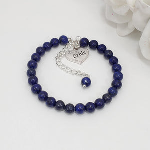 Handmade bride natural gemstone charm bracelet, lapis lazuli (shades of blue) or custom color - Bride Bracelet - Bride Jewelry - Bride Gift