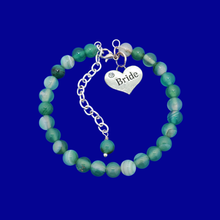 Load image into Gallery viewer, handmade bride natural gemstone charm bracelet (green fantasy agate) shades of green or custom color