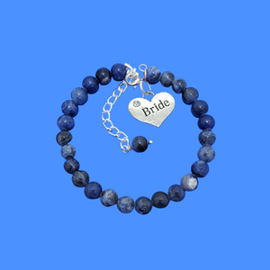 handmade bride natural gemstone charm bracelet (blue vein) shades of blue or custom color