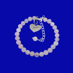 Gifts for Mum - Mum Bracelet - Mother Jewelry, handmade mum natural gemstone expandable charm bracelet, pink (rose quartz) or custom color