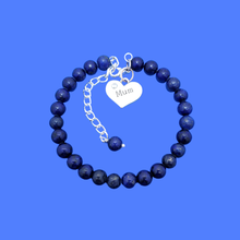 Load image into Gallery viewer, Gifts for Mum - Mum Bracelet - Mother Jewelry, handmade mum natural gemstone expandable charm bracelet, dark blue (blue vein) or custom color