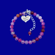 Load image into Gallery viewer, handmade maid of honor natural gemstone charm bracelet (rose line agate) shades of pink or custom color