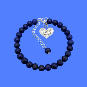 handmade maid of honor natural gemstone charm bracelet (lapis lazuli) dark blue or custom color
