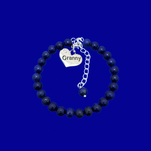 Granny Gift - Granny Present - Granny Bracelet, handmade granny natural gemstone charm bracelet, dark blue (lapis lazuli) or custom color