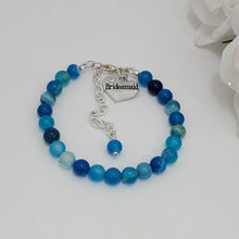 Load image into Gallery viewer, Handmade bridesmaid natural gemstone charm - blue lines agate (shades of blue) or custom color - Bridesmaid Gift - Bridesmaid Bracelet - Bridesmaid Jewelry