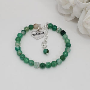 Handmade bridesmaid natural gemstone charm - green fantasy agate (shades of green) or custom color - Bridesmaid Gift - Bridesmaid Bracelet - Bridesmaid Jewelry