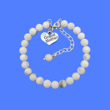 Load image into Gallery viewer, Grand Mother Gift - Grand Mother Bracelet, Handmade Grand mother natural gemstone charm bracelet, shades of grey and white (white howlite) or custom color