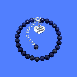 Grand Mother Gift - Grand Mother Bracelet, Handmade Grand mother natural gemstone charm bracelet, dark blue (lapis lazuli) or custom color