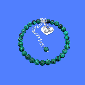 Grand Mother Gift - Grand Mother Bracelet, Handmade Grand mother natural gemstone charm bracelet, shades of green with black stripes (green malachite) or custom color