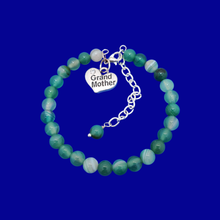 Load image into Gallery viewer, Grand Mother Gift - Grand Mother Bracelet, Handmade Grand mother natural gemstone charm bracelet, shades of green (green fantasy agate) or custom color