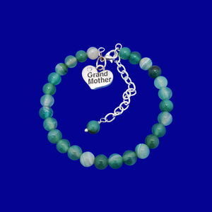 Grand Mother Gift - Grand Mother Bracelet, Handmade Grand mother natural gemstone charm bracelet, shades of green (green fantasy agate) or custom color
