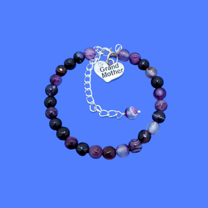 Grand Mother Gift - First Time Grandmother Gifts - handmade grand mother natural gemstone charm bracelet (purple agate) shades of purple or custom color