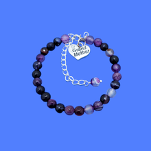 Load image into Gallery viewer, Grand Mother Gift - Grand Mother Bracelet, Handmade Grand mother natural gemstone charm bracelet, shades of purple (purple agate) or custom color