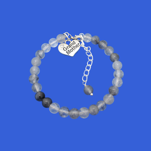 Grand Mother Gift - Grandmother Jewelry Gifts - handmade grand mother charm bracelet, (ghost crystals) shades of grey or custom color