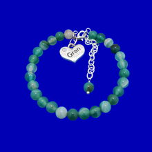 Load image into Gallery viewer, Gran Mothers Day - Gran Gift - Gran Present - handmade gran natural gemstone charm bracelet (green fantasy agate) shades of green or custom color