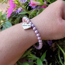 Load image into Gallery viewer, Handmade Flower Girl pearl charm bracelet. - lavender purple or custom color - Flower Girl Gift - Asking A Flower Girl
