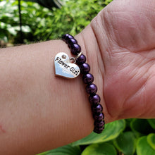 Load image into Gallery viewer, Handmade Flower Girl pearl charm bracelet. - dark purple or custom color - Flower Girl Gift - Asking A Flower Girl