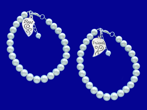 Handmade best friends pearl charm bracelets, Set of 2 - bordeaux red or custom color - Best Friend Bracelet-Friend Jewelry-Best Friend Gift