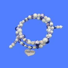 Load image into Gallery viewer, Daughter Gift - Presents For Grown Up Daughters - daughter pearl crystal expandable multi layer wrap charm bracelet, white and blue or custom color
