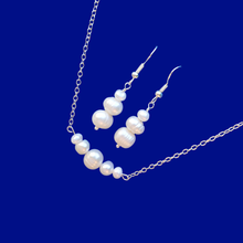 Load image into Gallery viewer, Necklace And Earring Set - Fresh Water Pearl Jewelry - handmade fresh water pearl bar necklace accompanied by a pair of drop earrings, ivory