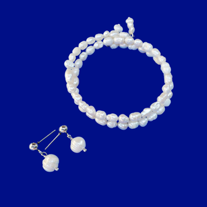 Jewelry Sets - Bracelets Sets - Pearl Set - handmade fresh water pearl expandable, multi-layer, wrap bracelet accompanied by a pair stud earrings
