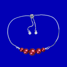 Load image into Gallery viewer, 18K Bracelet - Pearl Bracelet - Bracelets - handmade 18k pearl bar expandable bracelet, bordeaux red or custom color