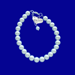 Big Sister Jewelry - Sister Gift - Big Sister Gift, handmade big sister pearl charm bracelet, white or custom color