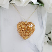 Load image into Gallery viewer, Handmade initial heart necklace pendant made with gold foil preserved in resin. - Initial Necklace, Heart Necklace, Necklaces