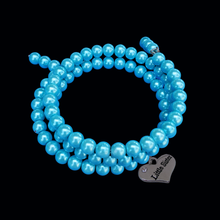 Load image into Gallery viewer, handmade little sister pearl expandable, multi-layer, wrap charm bracelet, aquamarine blue or custom color - Little Sister Pearl Bracelet - Sister Gift - Sister Jewelry