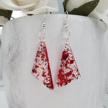 Load image into Gallery viewer, Long Earrings - Triangular Earrings - Earrings - Handmade resin triangular drop earrings with red flakes