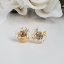 Load image into Gallery viewer, Round Earrings, Post Earrings, Resin Earrings, Earrings - handmade resin round stud earrings with gold flakes