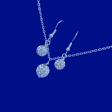 Load image into Gallery viewer, Handmade pave crystal rhinestone drop necklace accompanied by a matching pair of earrings - silver clear or custom color - Crystal Necklace Set - Rhinestone Jewelry Set