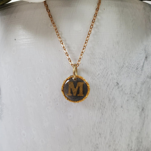 Handmade gold glitter initial minimalist drop pendant. - Letter Necklace - Necklaces - Monogram Necklace