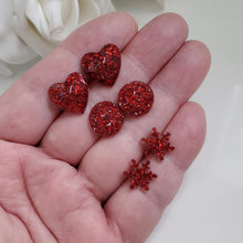 Load image into Gallery viewer, Handmade small glitter stud earrings - circular, snowflake and heart - red or custom color - Minimal Earrings, Stud Earrings, Earrings
