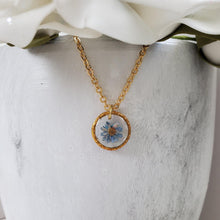 Load image into Gallery viewer, Handmade real tiny pressed flowers preserved in resin. blue or custom color. - Mini Floral Necklace - Flower Necklace - Necklaces