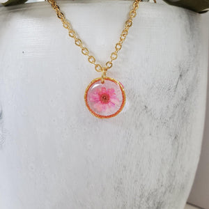 Handmade real tiny pressed flowers preserved in resin. pink or custom color. - Mini Floral Necklace - Flower Necklace - Necklaces