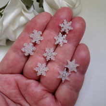 Load image into Gallery viewer, Set of 4 handmade minimalist snowflake glitter stud earrings, white or custom color - Snowflake Earrings, Stud Earrings, Earrings