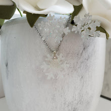 Load image into Gallery viewer, Handmade snowflake glitter drop necklace accompanied by a pair of stud earrings - white or custom color - Snowflake Glitter Jewelry - Winter Jewelry - Jewelry Sets