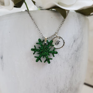 Handmade monogram glitter snowflake necklace. - blue or custom color - Initial Snowflake Necklace-Winter Jewelry-Necklaces