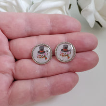 Load image into Gallery viewer, Handmade snowman stud earrings. gold or silver - Snowman Necklace Set - Winter Jewelry - Jewelry Sets