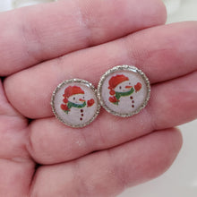 Load image into Gallery viewer, Handmade snowman stud earring jewelry set - gold or silver - Winter Jewelry - Snowman Jewelry Set - Jewelry Sets