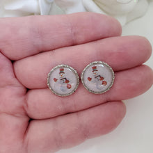 Load image into Gallery viewer, Handmade snowman stud earrings - stainless steel or gold - Jewelry Set - Winter Jewelry - Snowman Jewelry Set