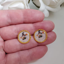 Load image into Gallery viewer, Handmade snowman stud earrings - gold or silver - Winter Jewelry - Snowman Necklace Set - Jewelry Sets