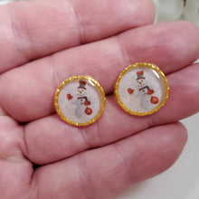 Load image into Gallery viewer, Handmade snowman stud earrings - stainless steel or gold - Jewelry Set - Winter Jewelry - Snowman Jewelry Set