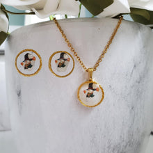 Load image into Gallery viewer, Handmade snowman drop necklace and stud earring jewelry set - gold or silver - Winter Jewelry - Snowman Necklace Set - Jewelry Sets