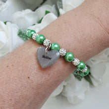 Load image into Gallery viewer, Handmade Mother pearl and pave crystal rhinestone charm bracelet - green or custom color - Mother Pearl Bracelet - Mother Bracelet - Bracelets